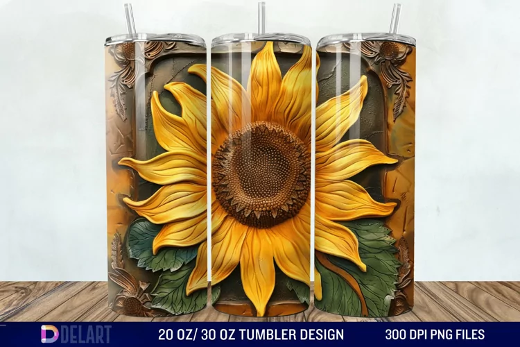 3D Tooled Leather Sunflower Tumbler Wrap