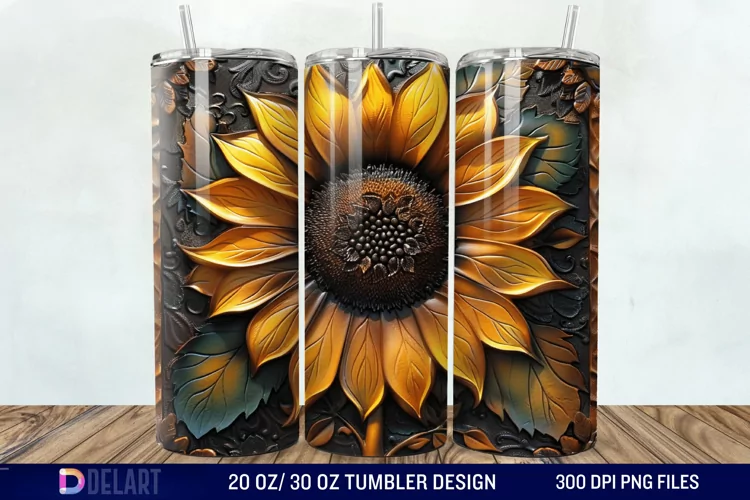 3D Tooled Leather Sunflower Tumbler Wrap