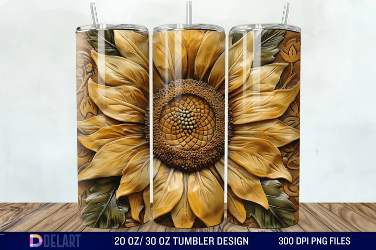 3D Tooled Leather Sunflower Tumbler Wrap