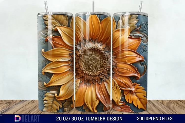 3D Tooled Leather Sunflower Tumbler Wrap