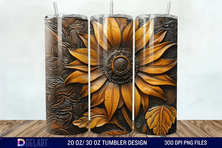 3D Tooled Leather Sunflower Tumbler Wrap