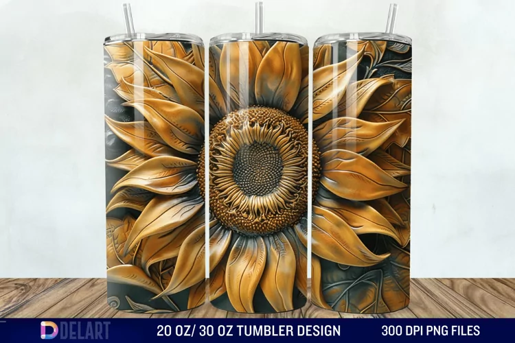 3D Tooled Leather Sunflower Tumbler Wrap