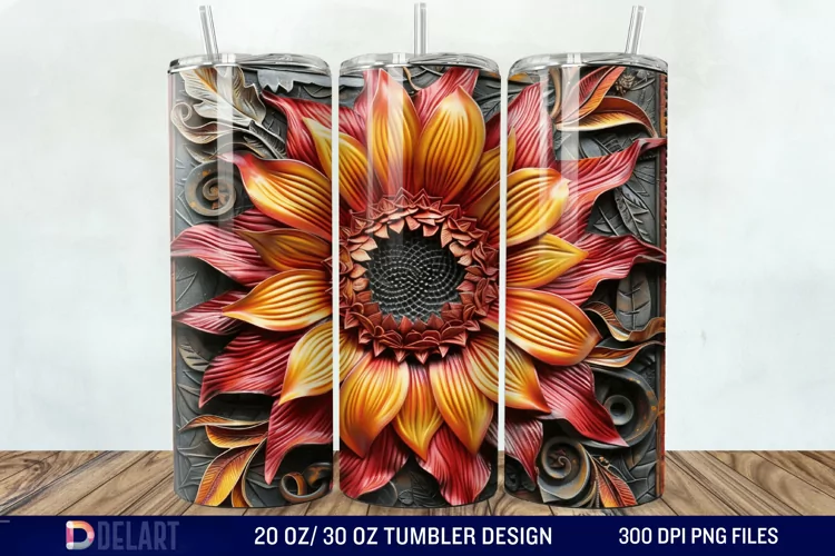 3D Tooled Leather Sunflower Tumbler Wrap