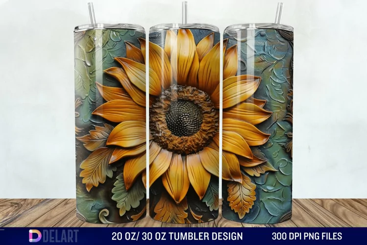 3D Tooled Leather Sunflower Tumbler Wrap