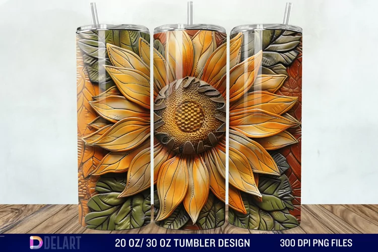 3D Tooled Leather Sunflower Tumbler Wrap