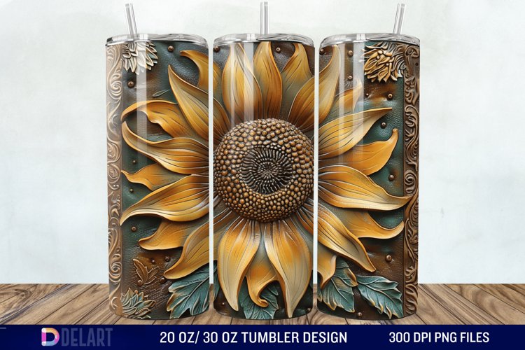 3D Tooled Leather Sunflower Tumbler Wrap example image 1