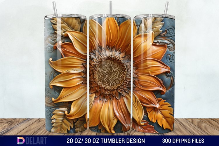 3D Tooled Leather Sunflower Tumbler Wrap example image 1