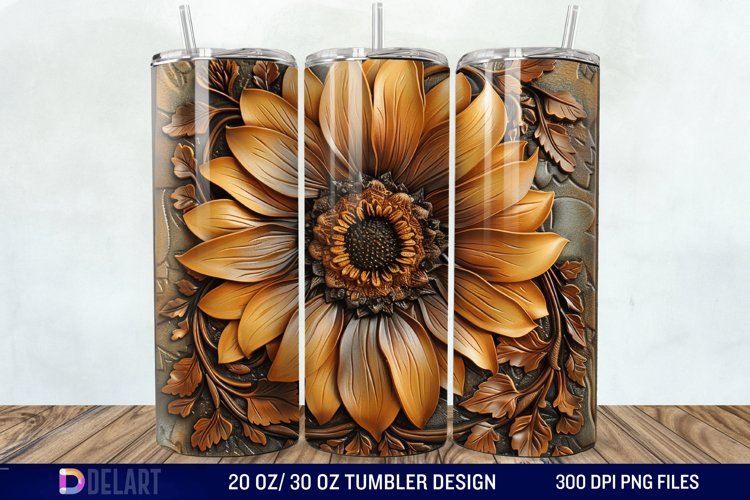 3D Tooled Leather Sunflower Tumbler Wrap example image 1
