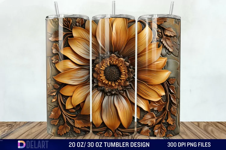 3D Tooled Leather Sunflower Tumbler Wrap