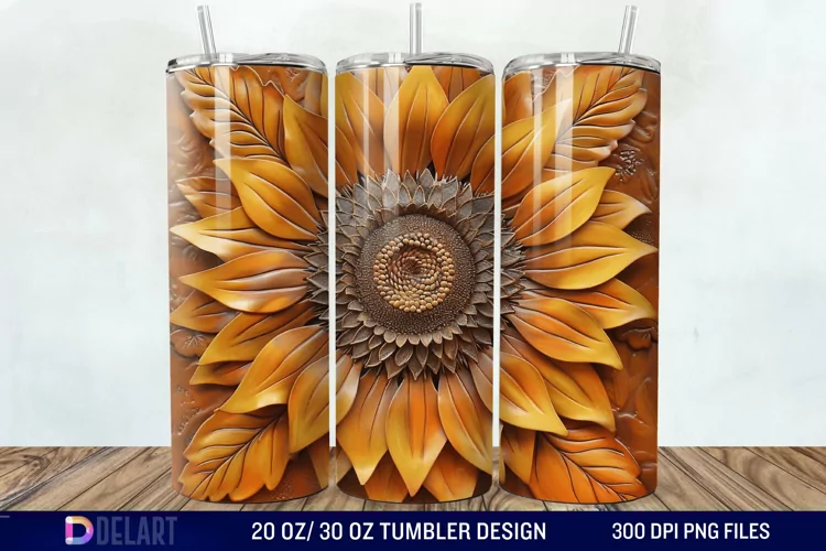 3D Tooled Leather Sunflower Tumbler Wrap