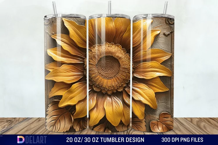 3D Tooled Leather Sunflower Tumbler Wrap