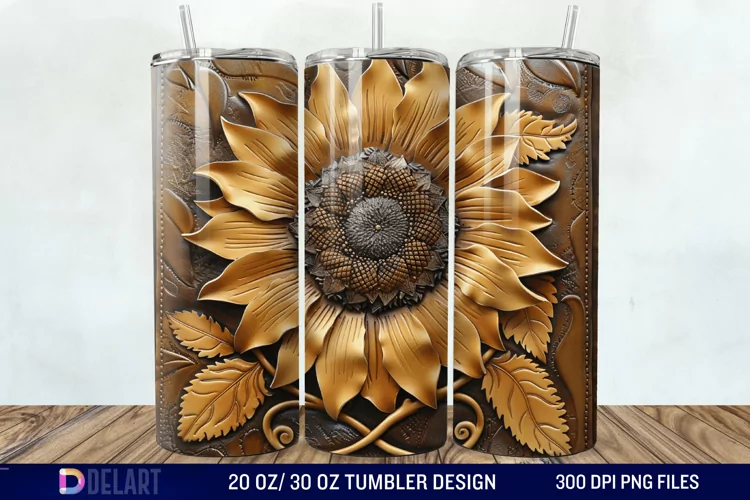 3D Tooled Leather Sunflower Tumbler Wrap