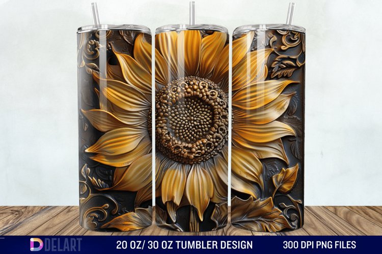 3D Tooled Leather Sunflower Tumbler Wrap example image 1