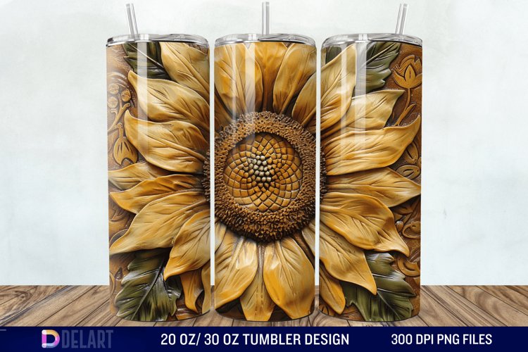 3D Tooled Leather Sunflower Tumbler Wrap