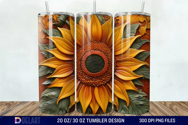 3D Tooled Leather Sunflower Tumbler Wrap