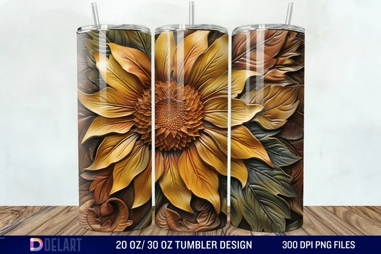 3D Tooled Leather Sunflower Tumbler Wrap