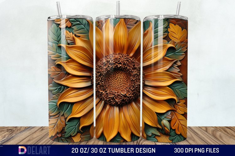 3D Tooled Leather Sunflower Tumbler Wrap example image 1