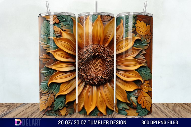 3D Tooled Leather Sunflower Tumbler Wrap example image 1