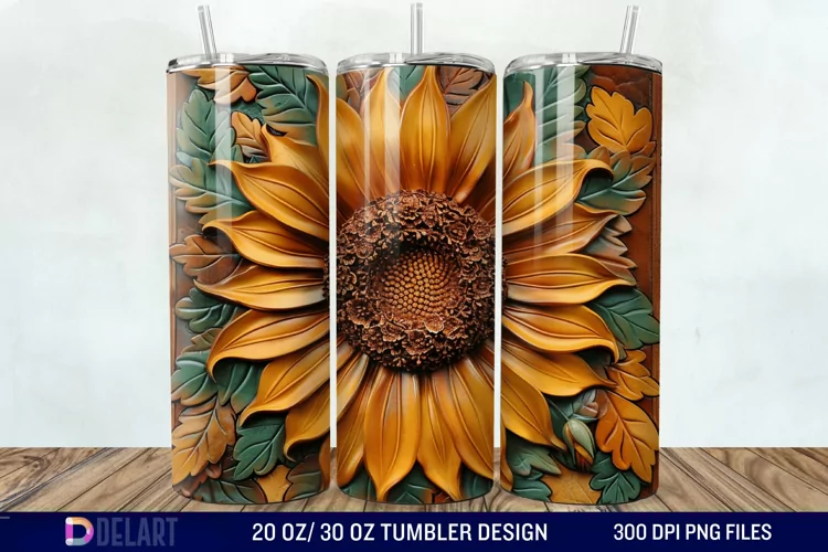 3D Tooled Leather Sunflower Tumbler Wrap