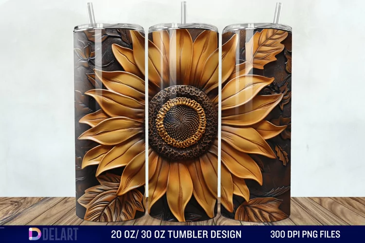 3D Tooled Leather Sunflower Tumbler Wrap