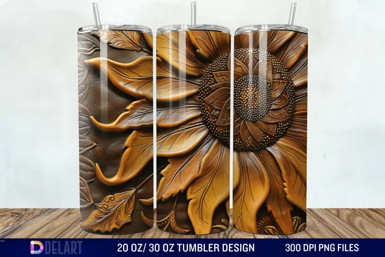 3D Tooled Leather Sunflower Tumbler Wrap