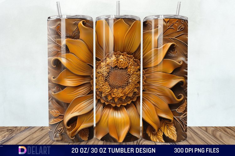 3D Tooled Leather Sunflower Tumbler Wrap example image 1