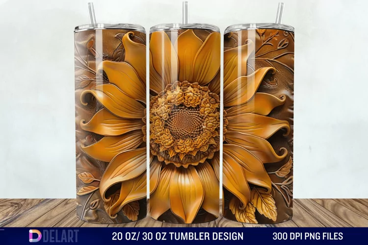 3D Tooled Leather Sunflower Tumbler Wrap