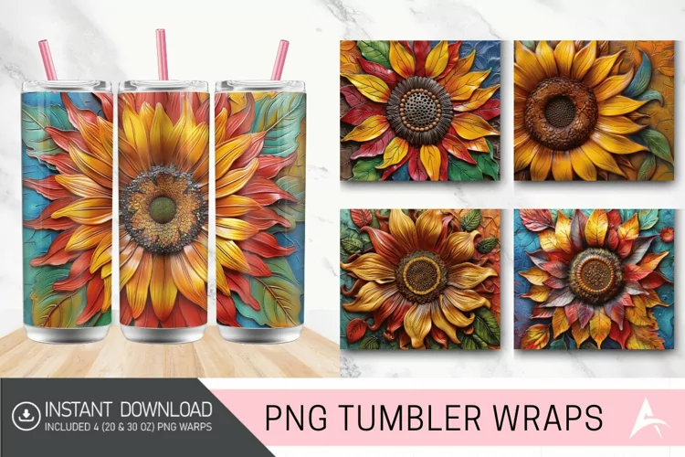 3D tooled leather sunflower Tumbler Wrap