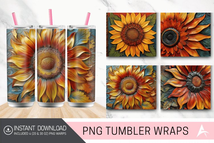 3D tooled leather sunflower Tumbler Wrap example image 1