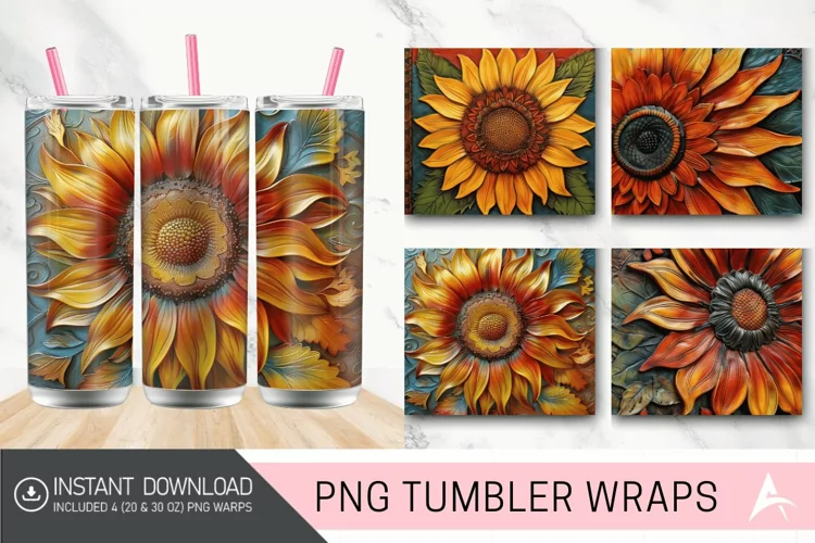3D tooled leather sunflower Tumbler Wrap