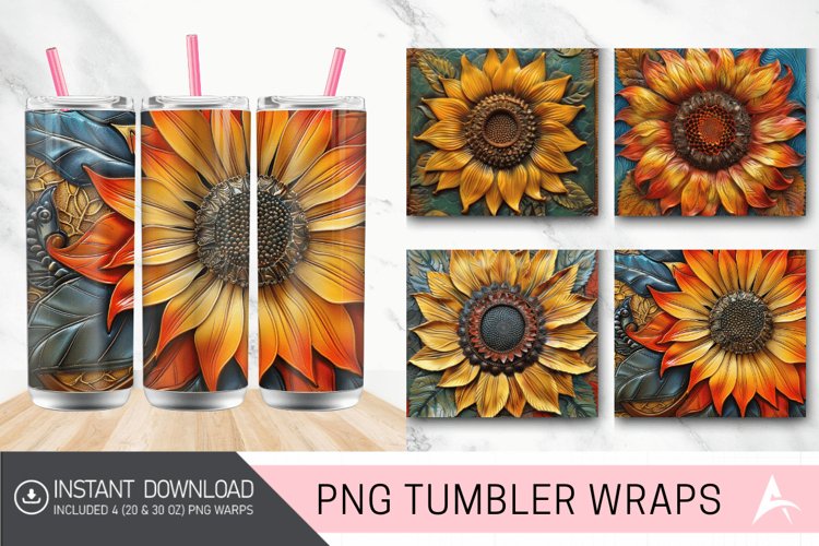 3D tooled leather sunflower Tumbler Wrap example image 1