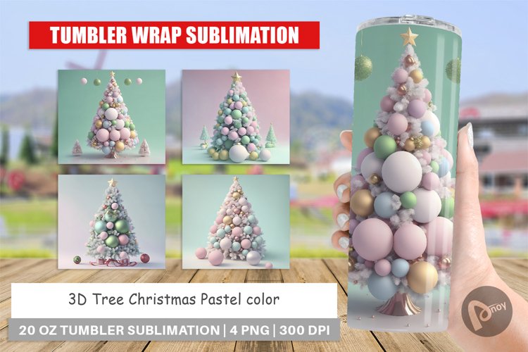 3D Tree Christmas Pastel Tumbler Sublimation Wrap