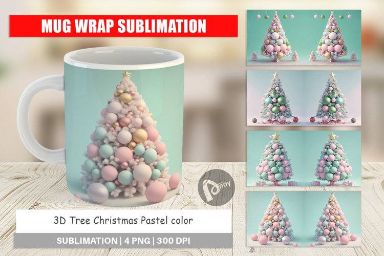 Mug sublimation design 3D Tree Christmas Pastel