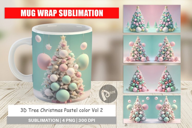 Mug sublimation design 3D Tree Christmas Pastel