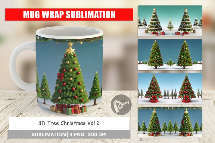 Mug sublimation design 3D Tree Christmas