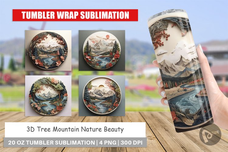 Tumbler Wrap 3D Landscape Mountain Tree