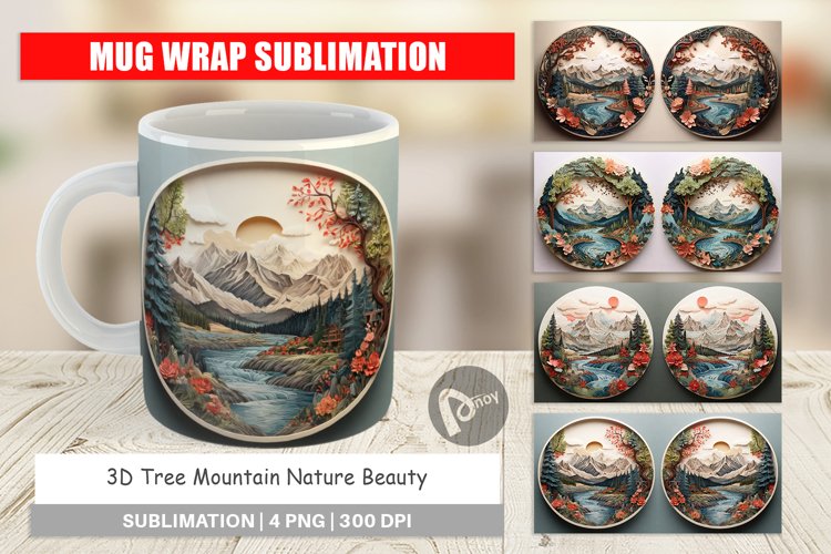 Mug Wrap Design 3D Landscape Mountain Tree