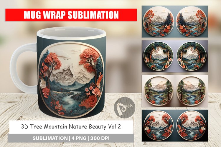 Mug Wrap Design 3D Landscape Mountain Tree