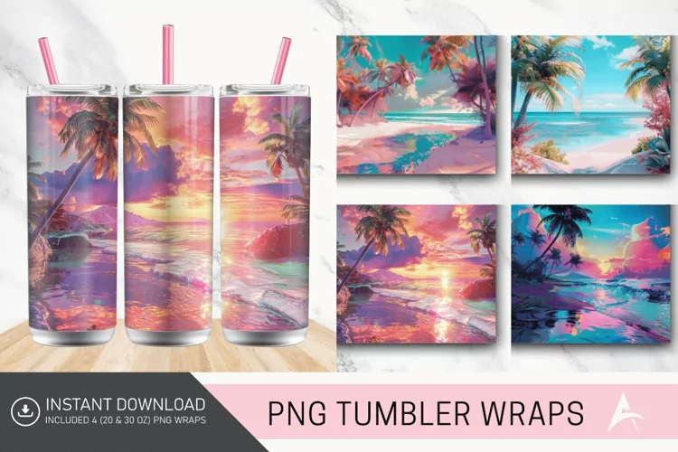 3D Tropical Beach Tumbler wrap