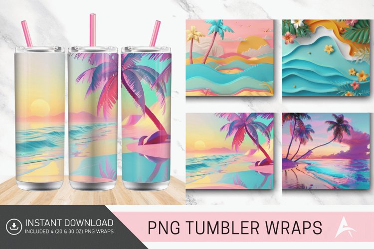 3D Tropical Beach Tumbler wrap