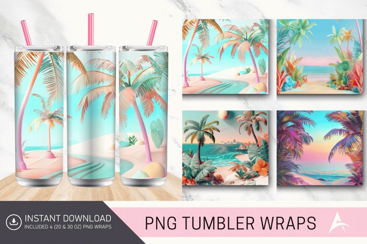 3D Tropical Beach Tumbler wrap