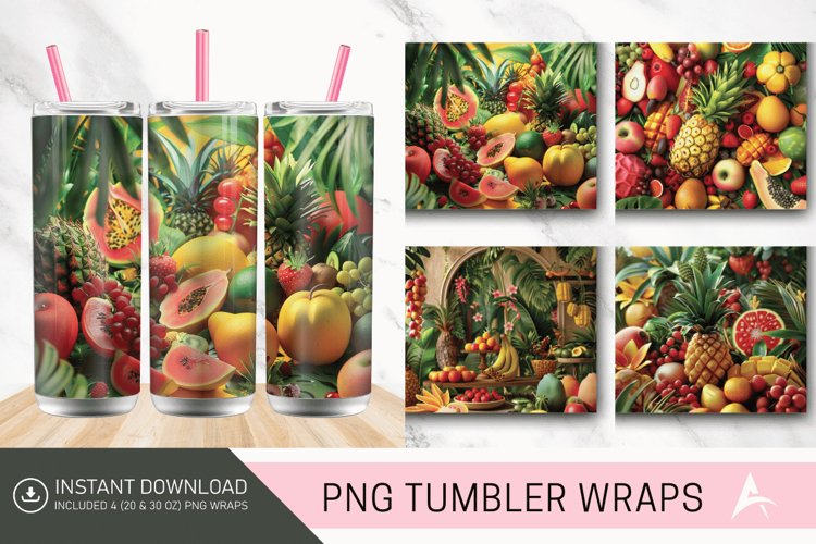 3D Tropical Fruit Paradise Tumbler wrap