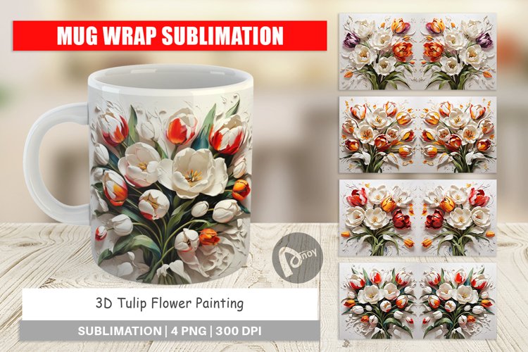 Mug Wrap Design 3D Tulip Flower Painting