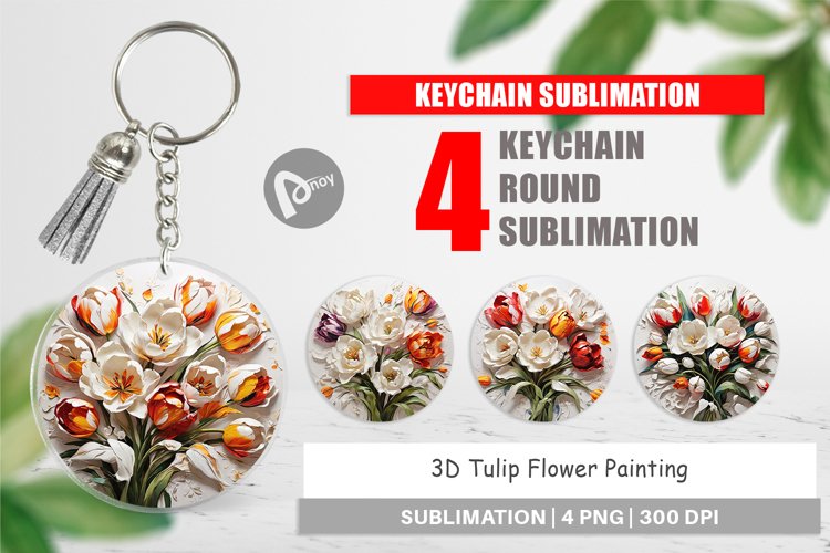 Keychain 3D Tulip Flower Painting