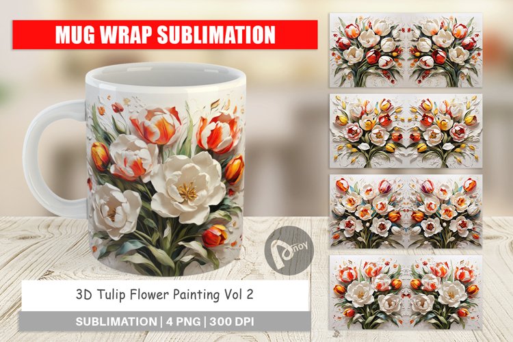 Mug Wrap Design 3D Tulip Flower Painting