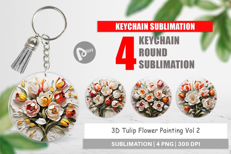 Keychain 3D Tulip Flower Painting