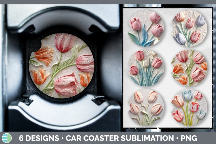 3D Tulip Flowers Car Coaster | Sublimation Coaster Designs B