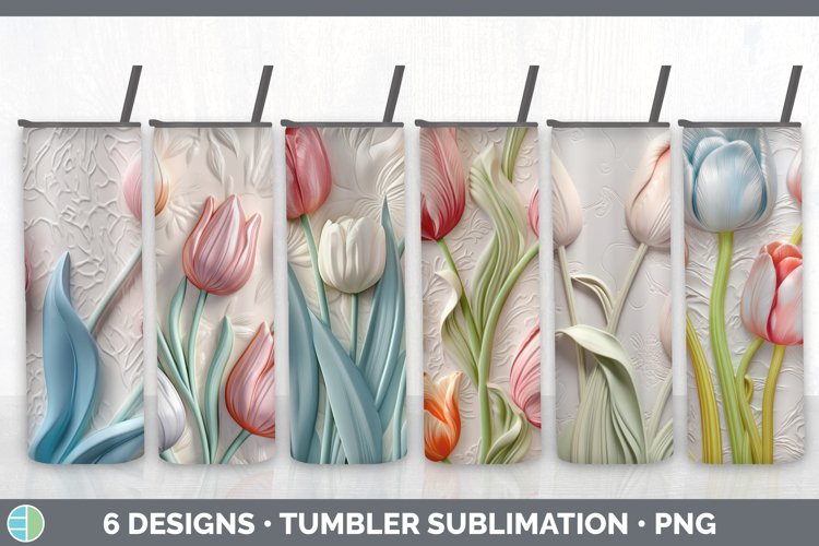 3D Tulip Flowers Tumbler | 3D Tumbler Wrap