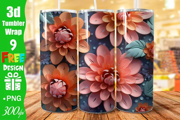 3d Flowers 20 oz Skinny Tumbler Sublimation Design
