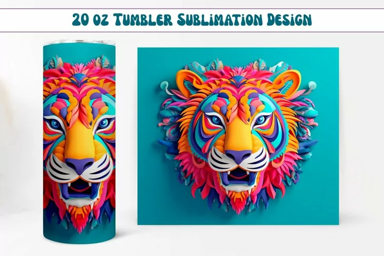 3D Tumbler Wrap Sublimation Design 20 oz - Colorful Tiger